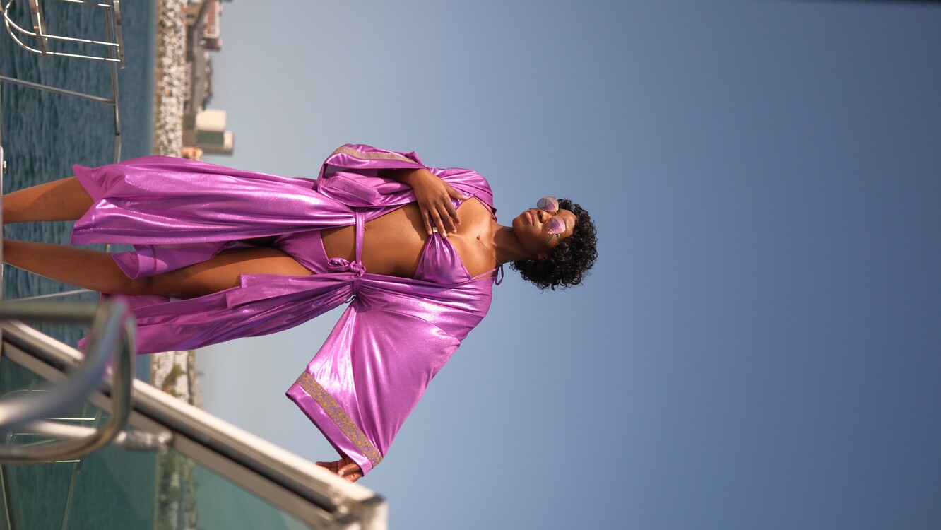Asetat Kumaş Kimono ve Bikini Takımı