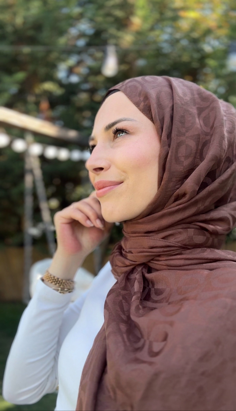 Sütlü Kahve Halka Desen Yazlık Şal