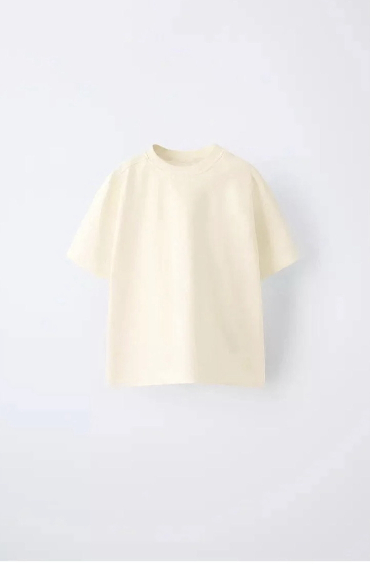 Krem Pamuklu Basic Tshirt