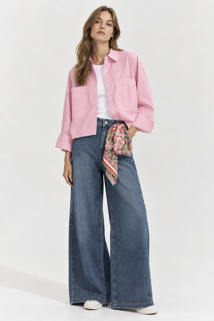 Crop Poplin Gömlek Pembe