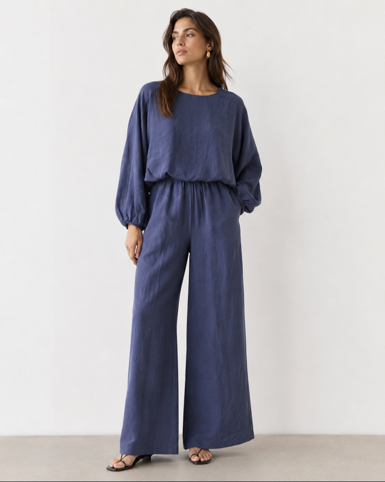 Modal Kumaş İndigo Bluz Pantolon Takım