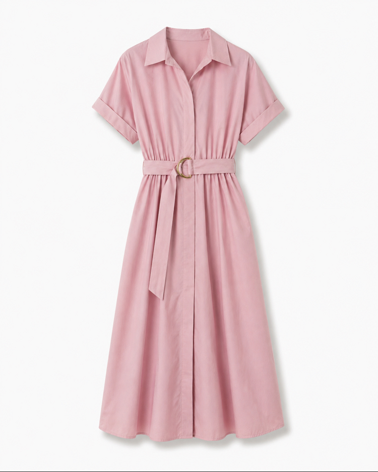Poplin Gömlek Elbise Pembe