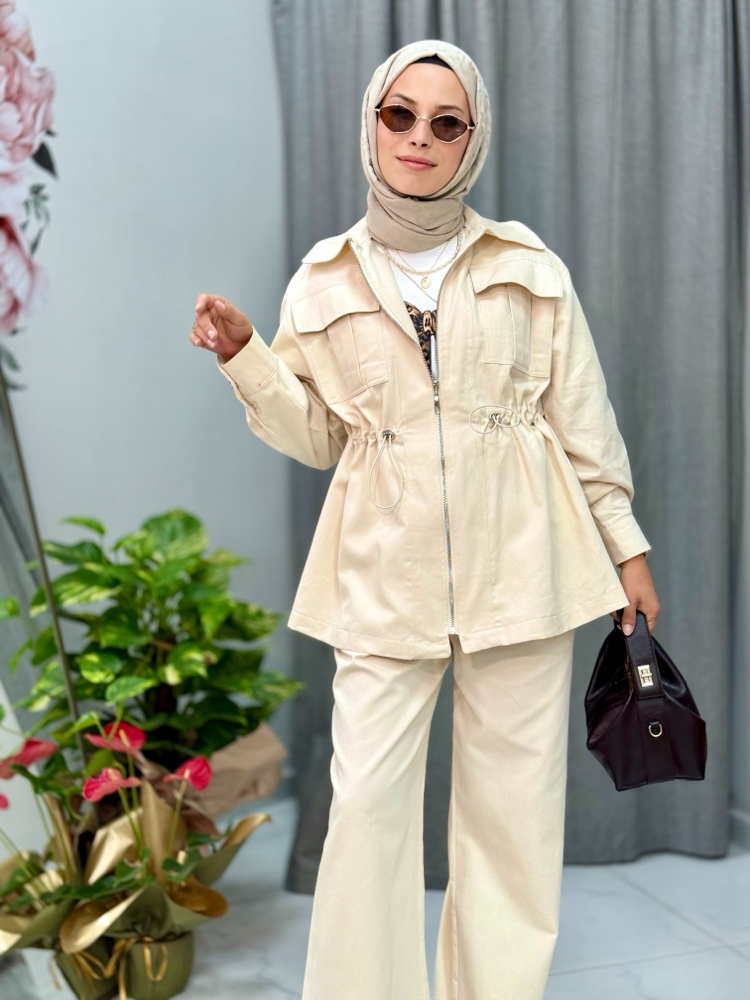 Gabardin Krem Alt Üst Takım