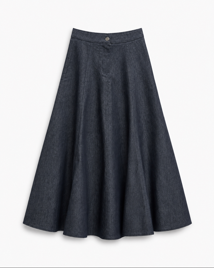 Denim Parçalı Etek Lacivert