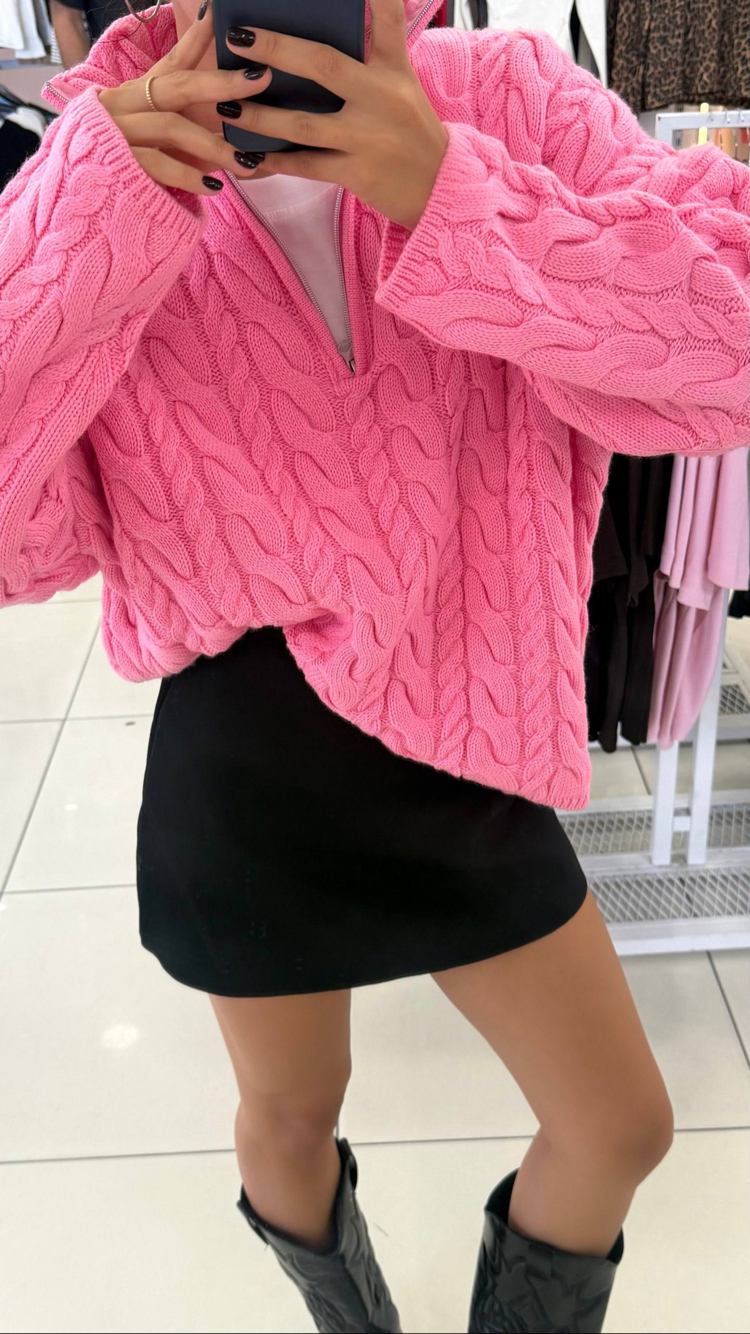 Pembe Örgü Triko Kazak