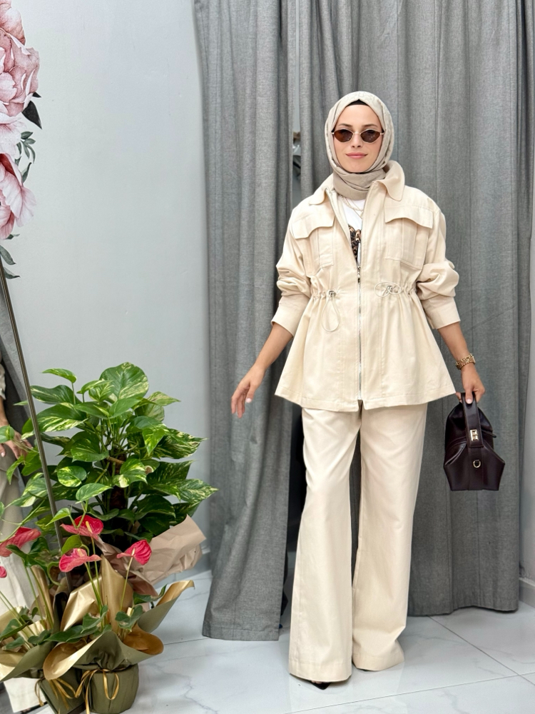 Gabardin Krem Alt Üst Takım
