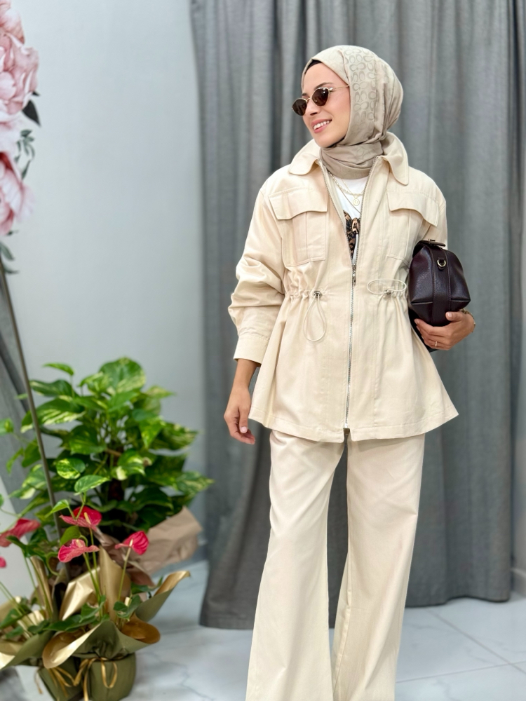 Gabardin Krem Alt Üst Takım
