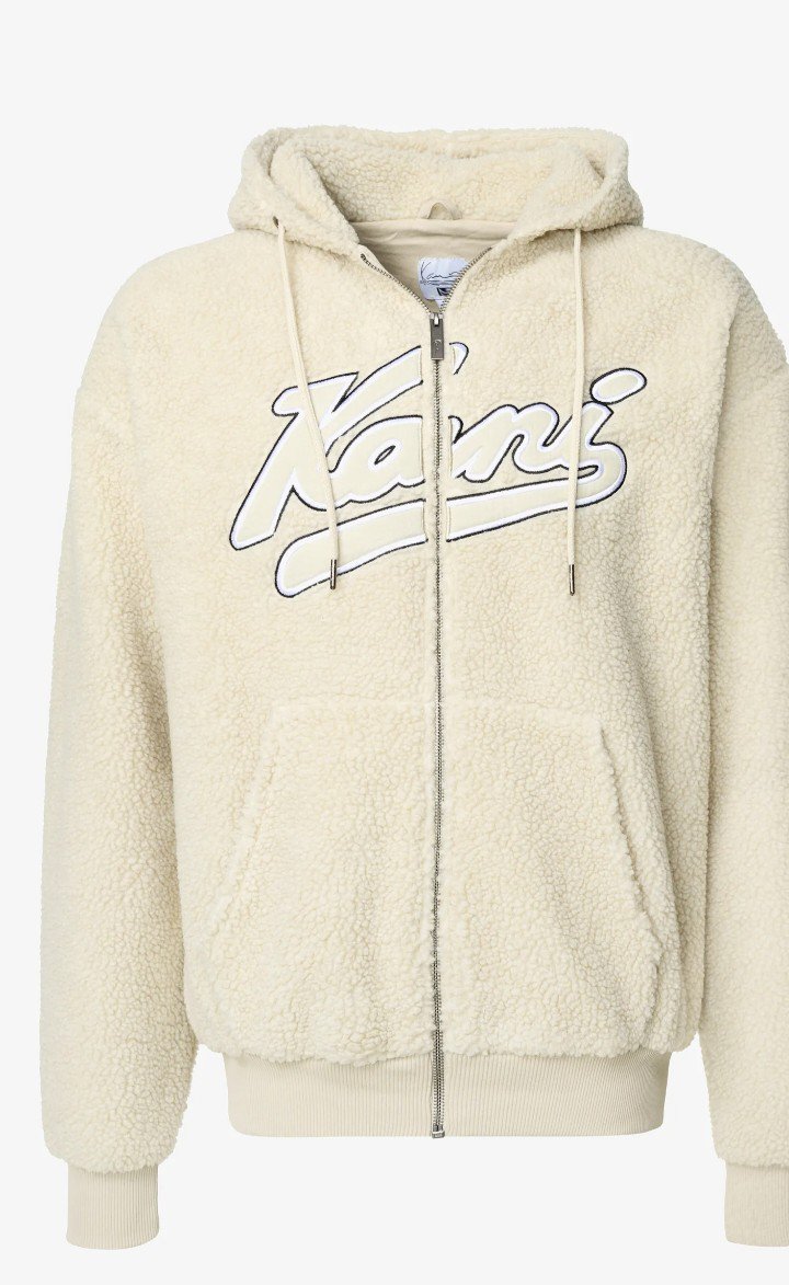 Karl Kani VARSITY TEDDY KREM FERMUARLI KAPŞONLU SWEATSHIRT ORİJİNAL