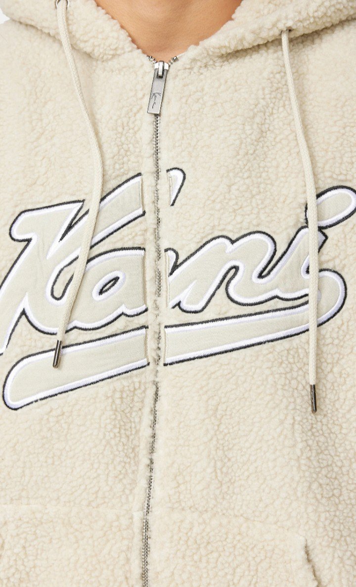 Karl Kani VARSITY TEDDY KREM FERMUARLI KAPŞONLU SWEATSHIRT ORİJİNAL