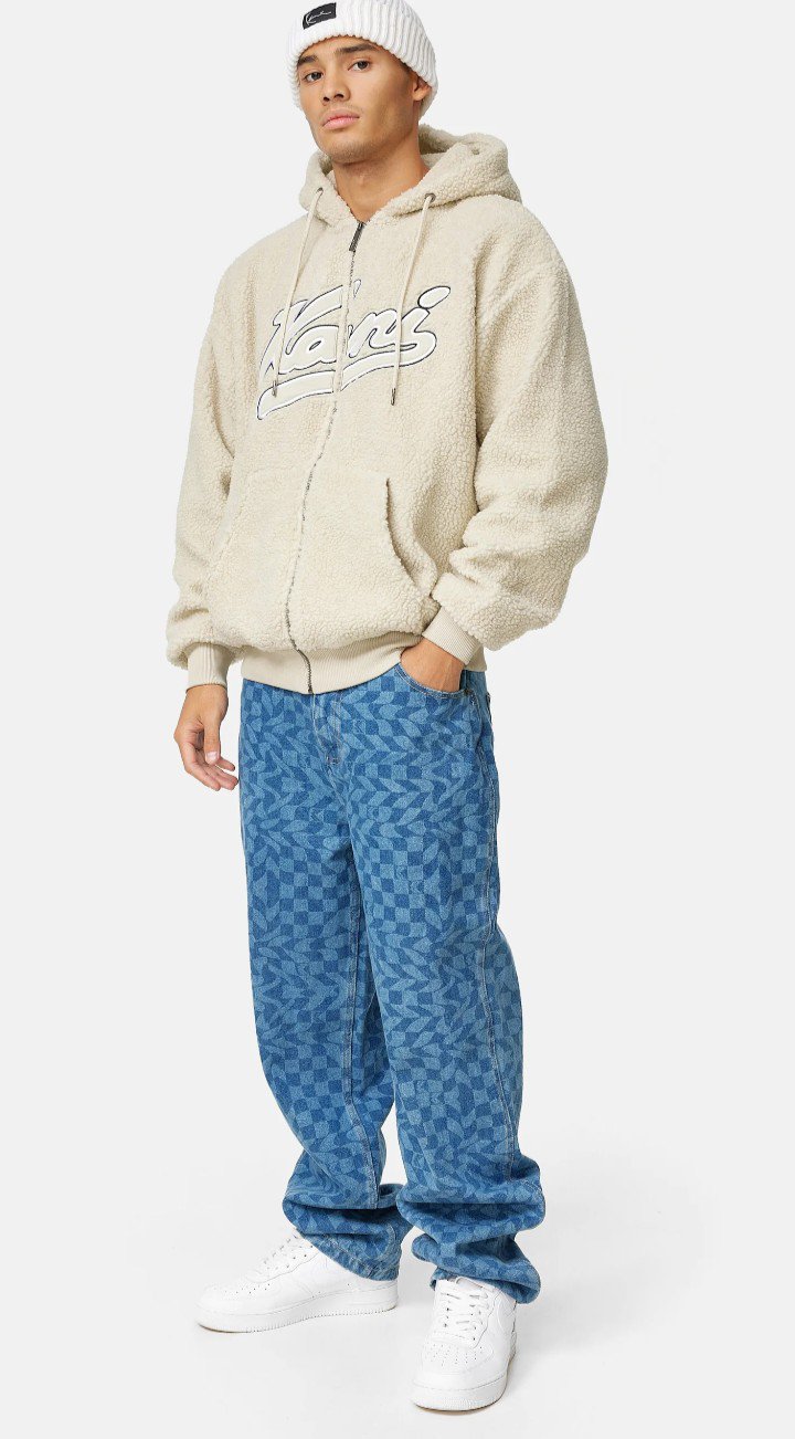 Karl Kani VARSITY TEDDY KREM FERMUARLI KAPŞONLU SWEATSHIRT ORİJİNAL