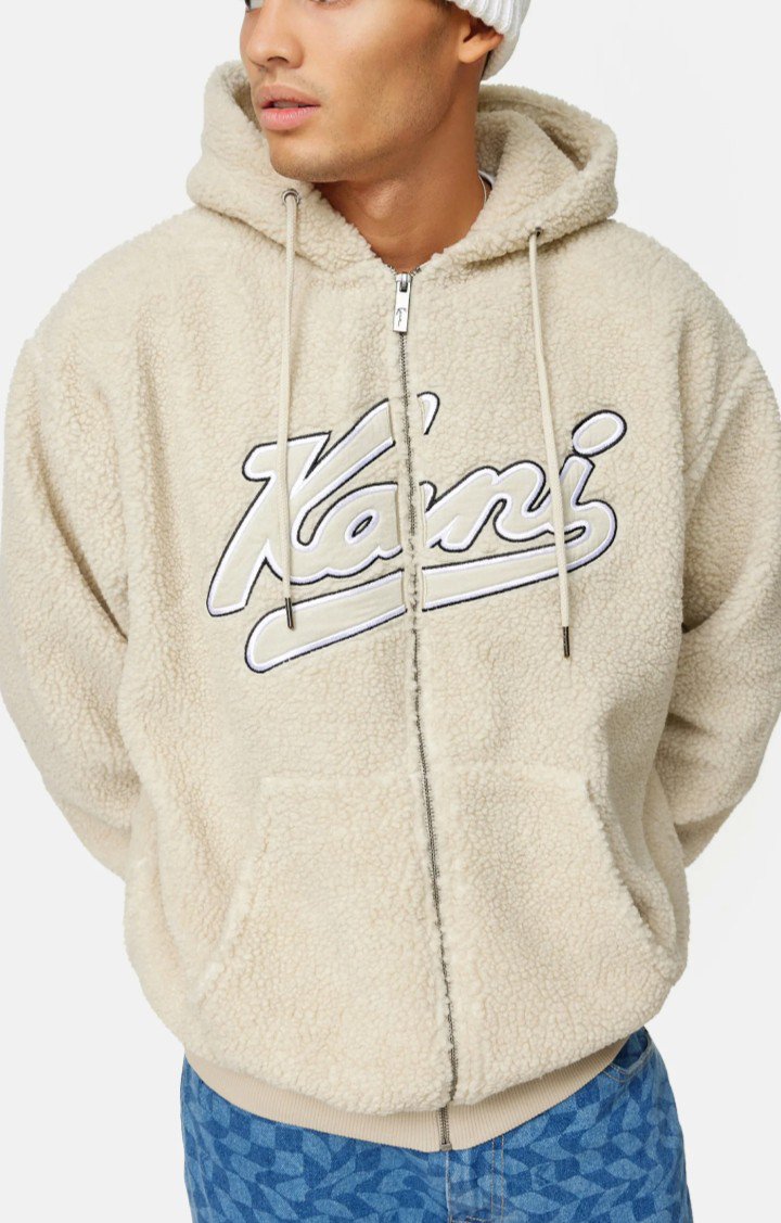 Karl Kani VARSITY TEDDY KREM FERMUARLI KAPŞONLU SWEATSHIRT ORİJİNAL