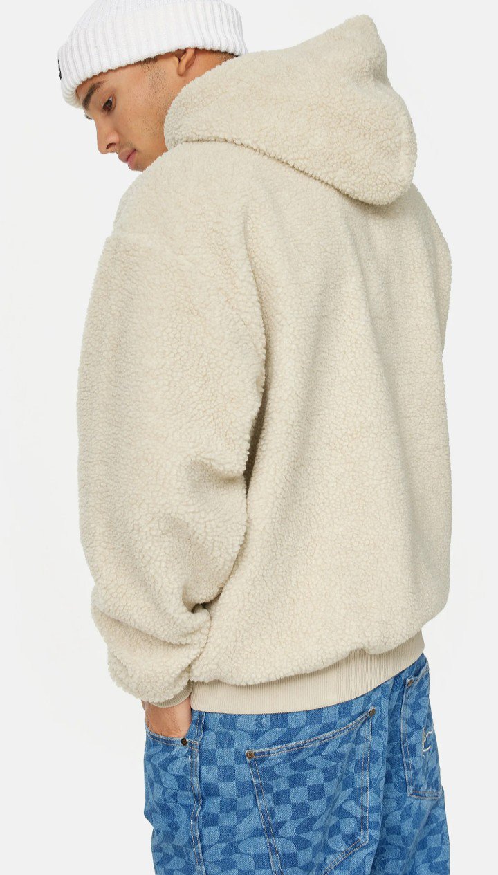 Karl Kani VARSITY TEDDY KREM FERMUARLI KAPŞONLU SWEATSHIRT ORİJİNAL