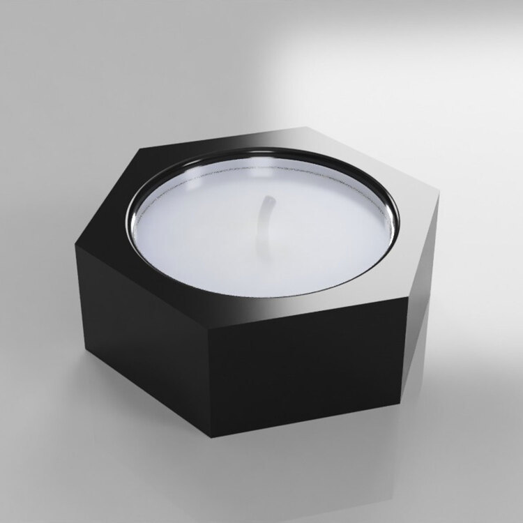 Altıgen Tasarım Tealight Mumluk - Siyah