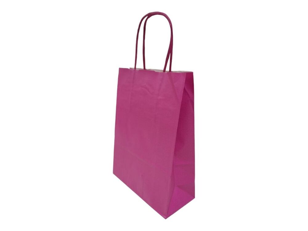  Kağıt Poşet Düz Burgu Saplı Kâğıt Torba (18x8x24 Cm ) (25 Adet) Kağıt Çanta Pembe Renk