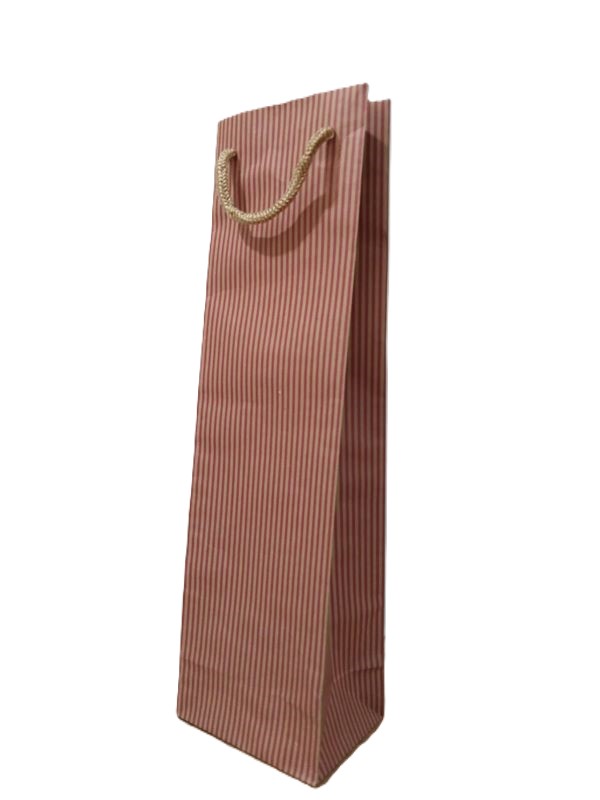  İp Sapli Torba Kırmızı Ince Çizgili 10x38 Cm Şişe Çantası Hediyelik Çanta 25 Li Paket