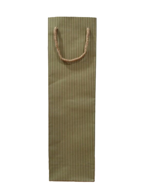 İp Saplı Torba Yeşil Ince Çizgili 10x38 Cm Şişe Çantası Hediyelik Çanta 25 Li Paket