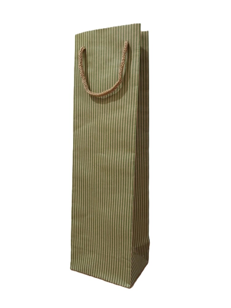 İp Saplı Torba Yeşil Ince Çizgili 10x38 Cm Şişe Çantası Hediyelik Çanta 25 Li Paket