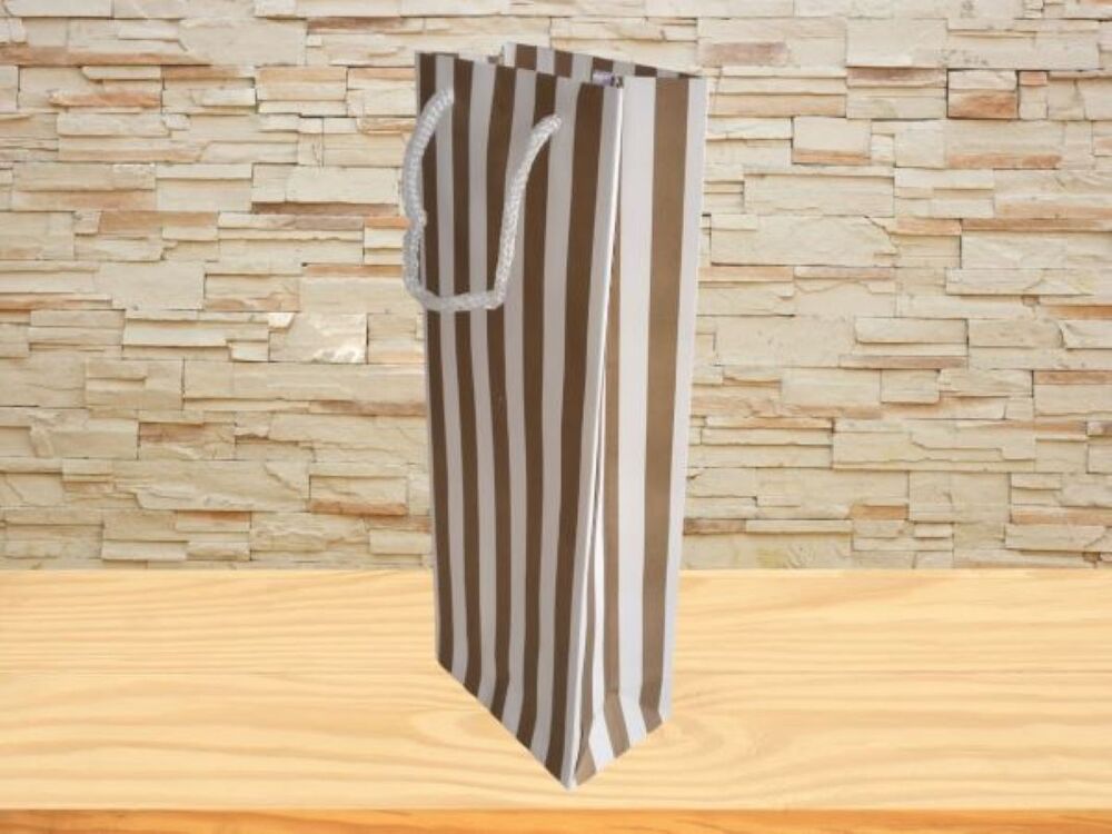 İp Saplı Torba Beyaz Kraft Gold Kalın Çizgili 10x27x4 Cm ( 25 Li Paket )