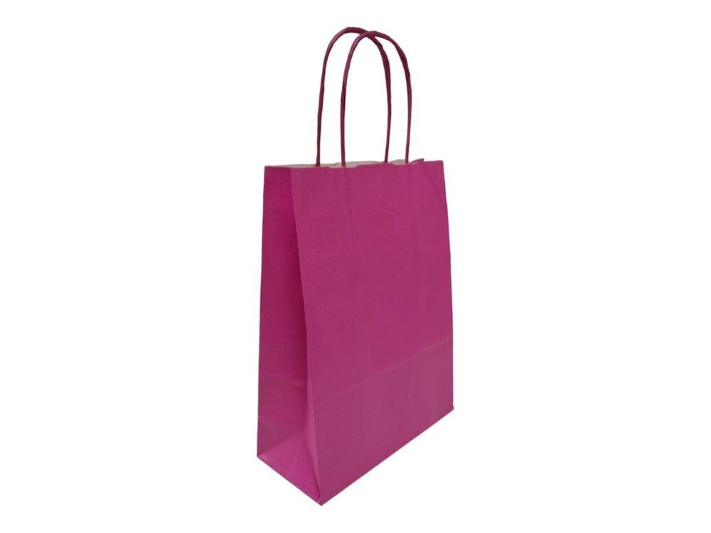  Kağıt Poşet Düz Burgu Saplı Kâğıt Torba (18x8x24 Cm ) (25 Adet) Kağıt Çanta Pembe Renk