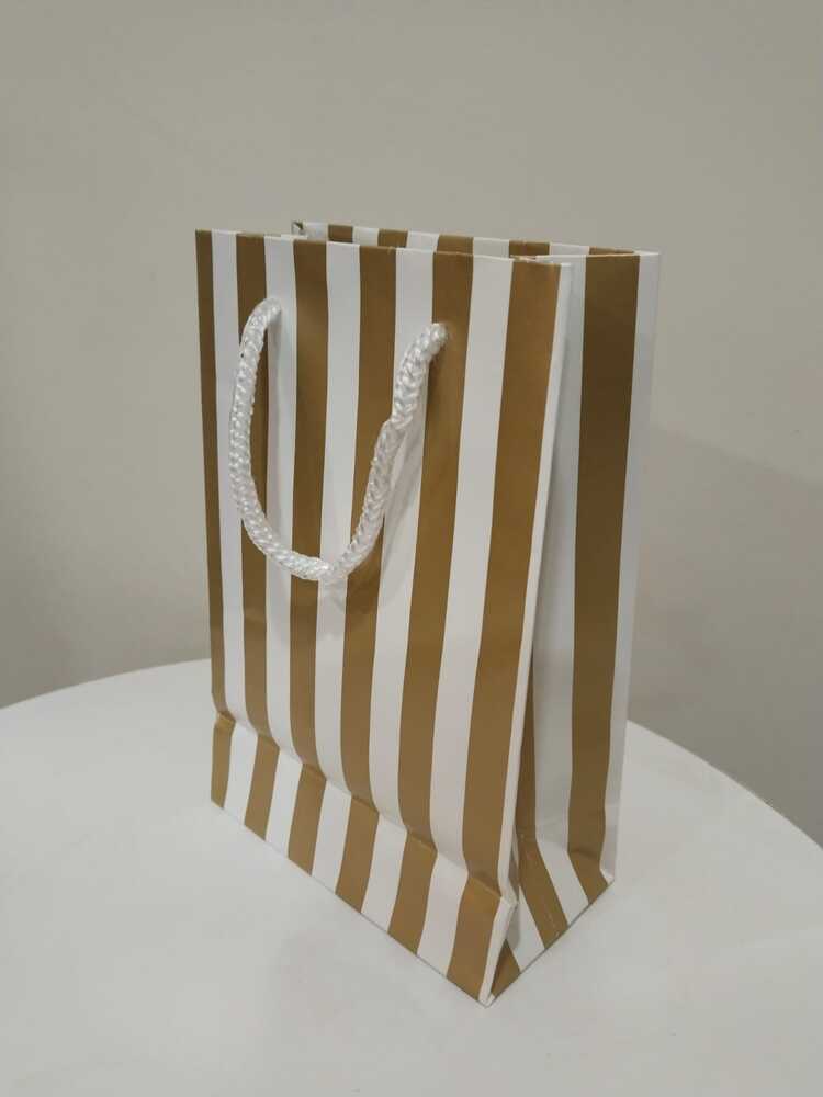 İP SAPLI TORBA BEYAZ KRAFT GOLD KALIN ÇİZGİLİ 11X17 CM ( 25 Lİ PAKET )