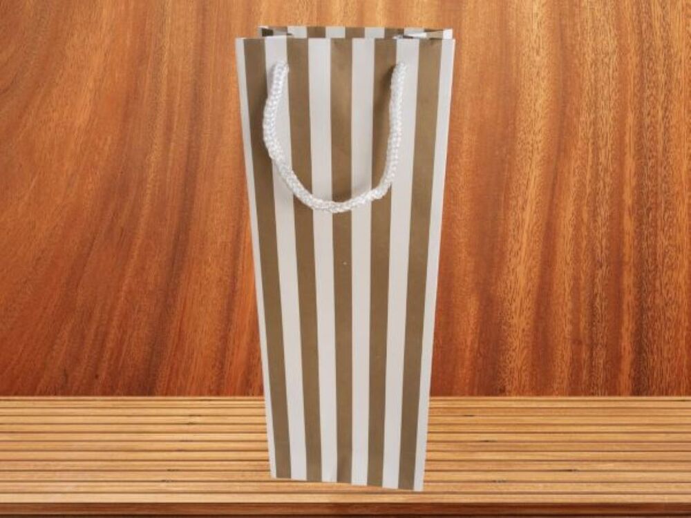 İp Saplı Torba Beyaz Kraft Gold Kalın Çizgili 10x27x4 Cm ( 25 Li Paket )