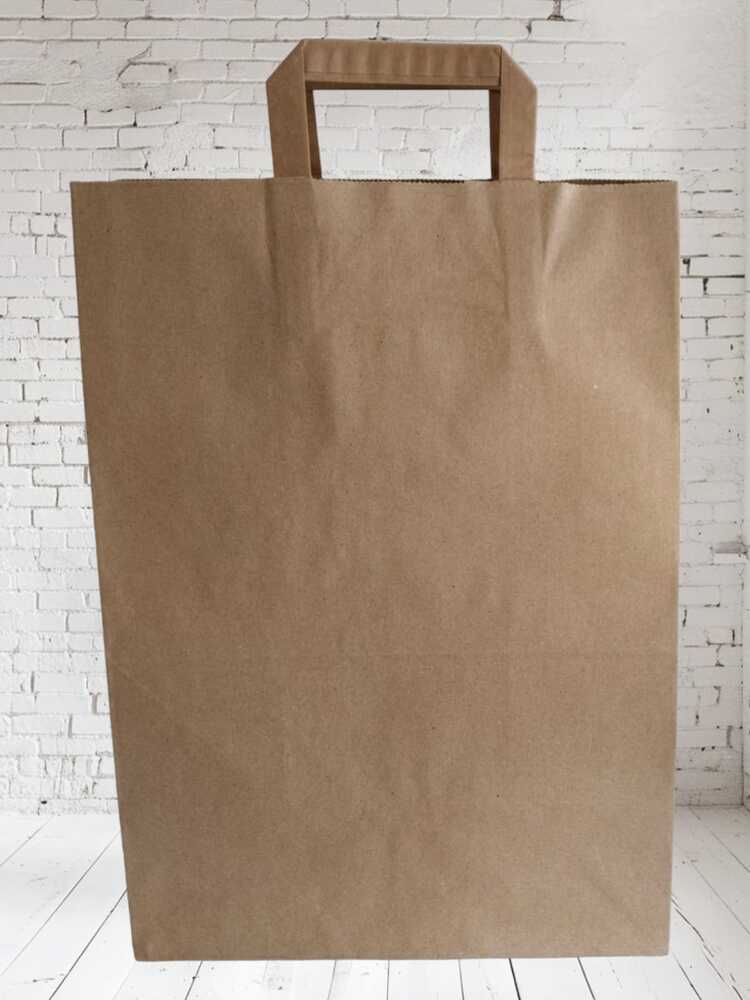Kraft Kağıt Poşet  Flat Saplı Kâğıt Torba (30x18x42 cm ) (25 Adet) Kağıt Çanta