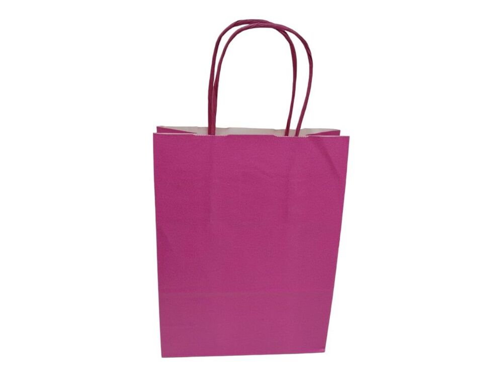  Kağıt Poşet Düz Burgu Saplı Kâğıt Torba (18x8x24 Cm ) (25 Adet) Kağıt Çanta Pembe Renk