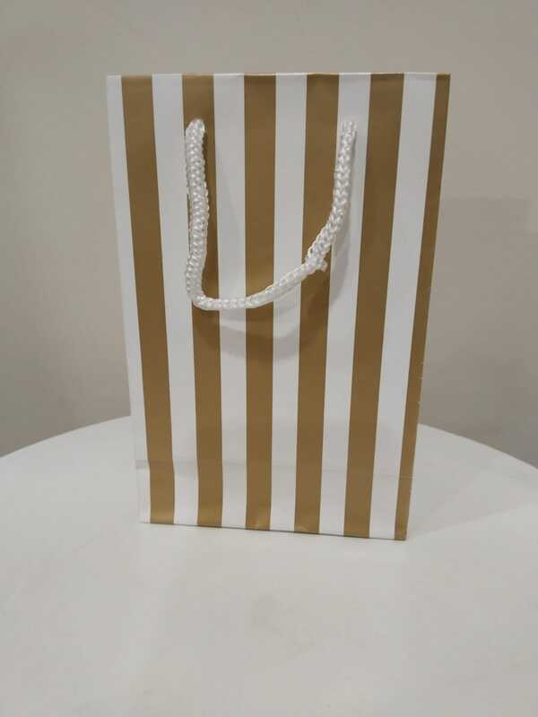 İP SAPLI TORBA BEYAZ KRAFT GOLD KALIN ÇİZGİLİ 11X17 CM ( 25 Lİ PAKET )