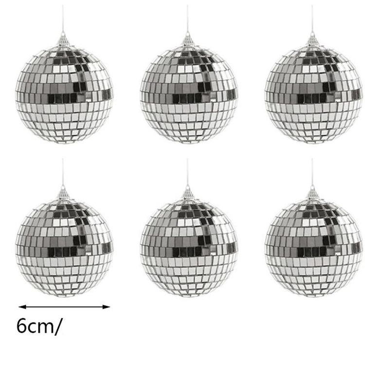 Yılbaşı Süsü Asmalı Gümüş Renk Aynalı Disko Topu 6 Adet 6 cm Retro