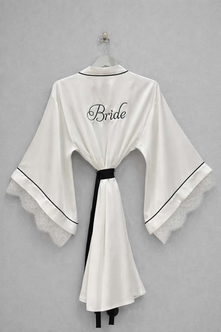 Kimono Kol Biyeli Dantelli Sabahlık | 90 cm