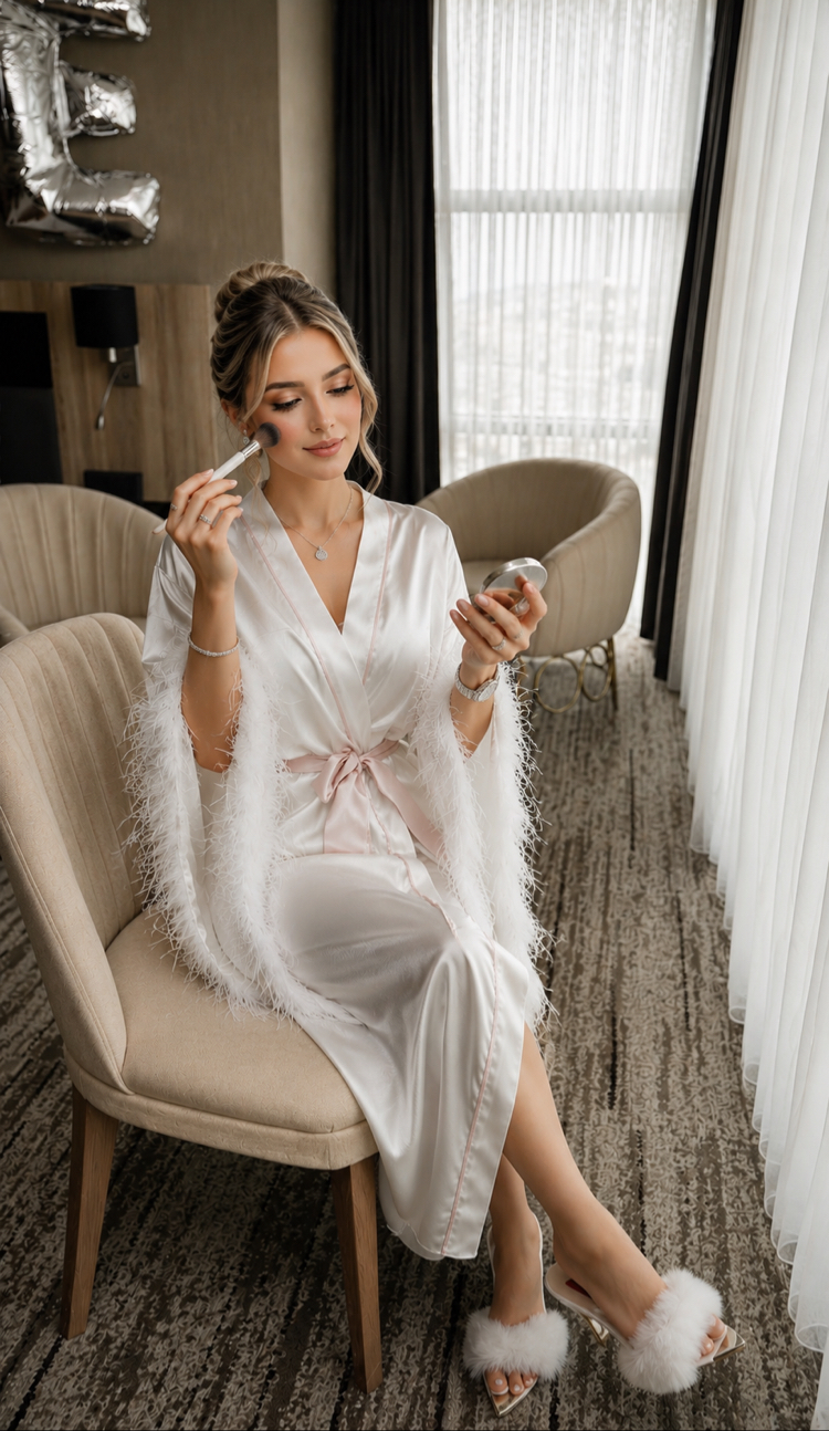 Kimono Biyeli Malibu Tüylü Sabahlık | 120 cm