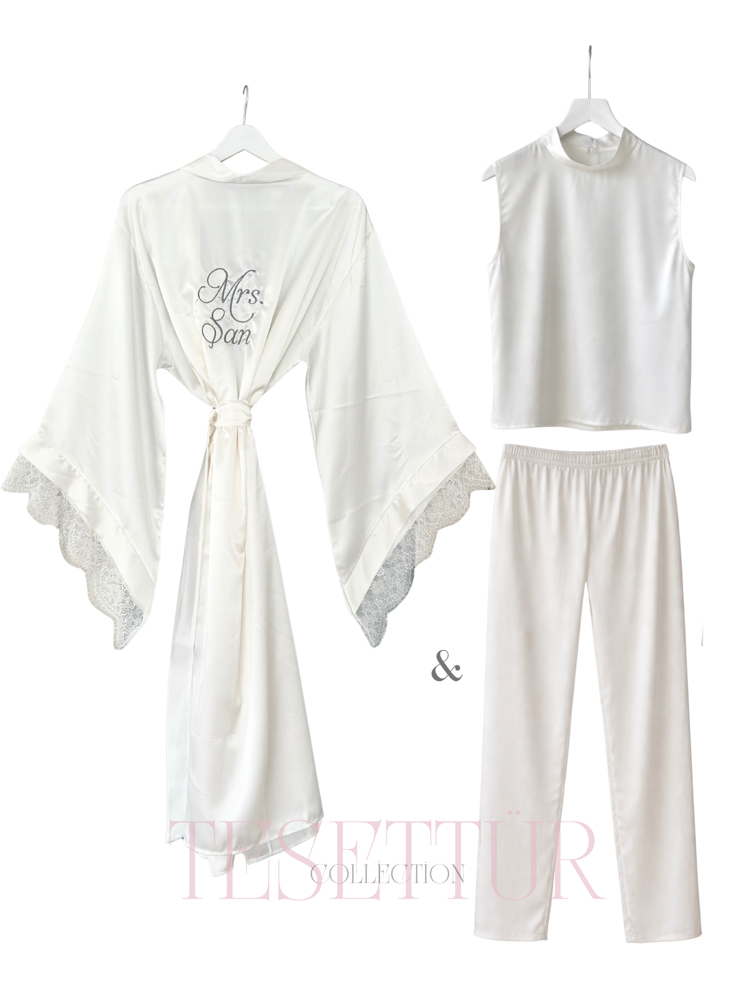 Kimono Biyesiz Dantelli Sabahlık Tesettür Takım | 120 cm