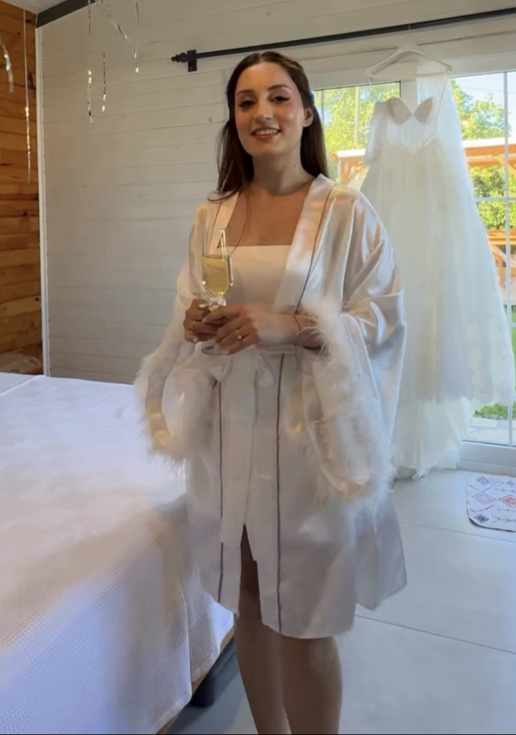Takım Kimono Biyeli Kolları Malibu Tüylü Sabahlık 90 cm & İç Elbise