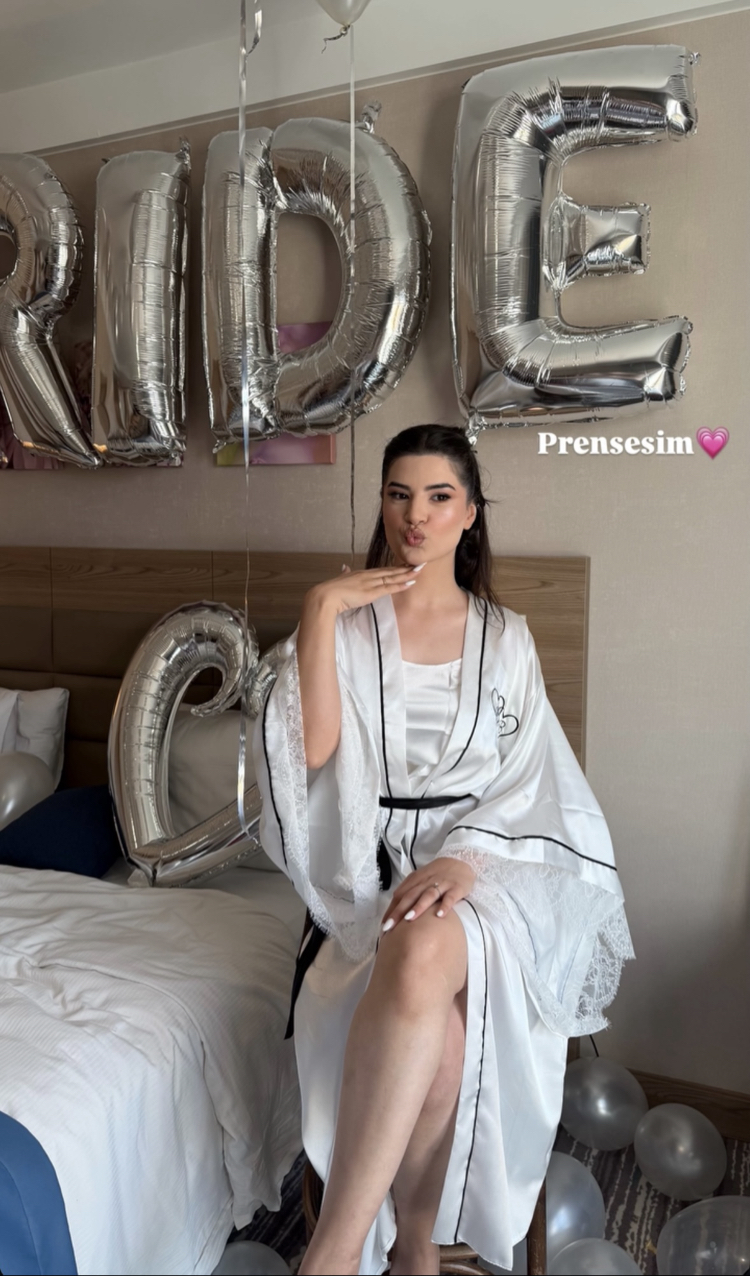 Kimono Kol Biyeli Dantelli Sabahlık | 120 cm