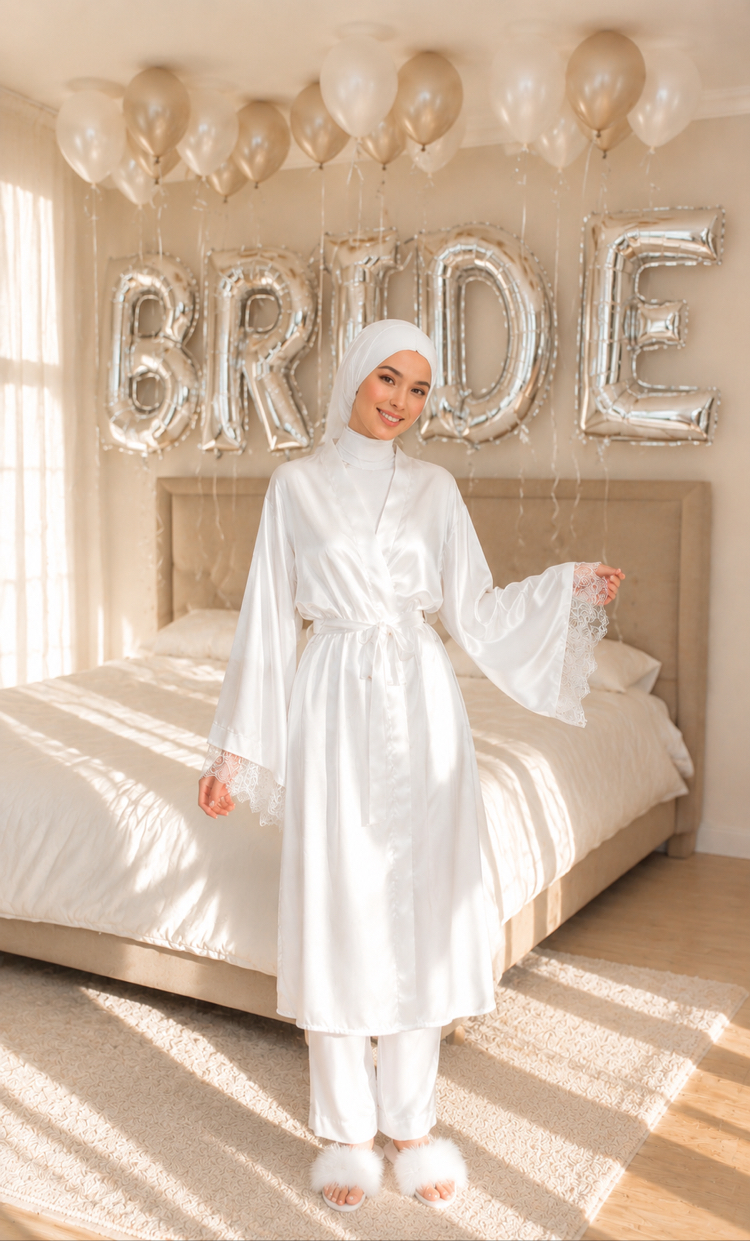 Kimono Biyesiz Dantelli Sabahlık Tesettür Takım | 120 cm