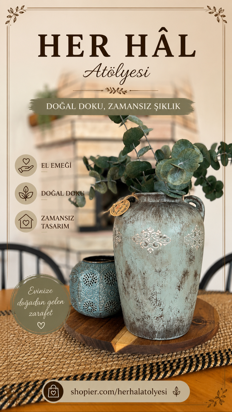 Patina Kulplu Küp Vazo