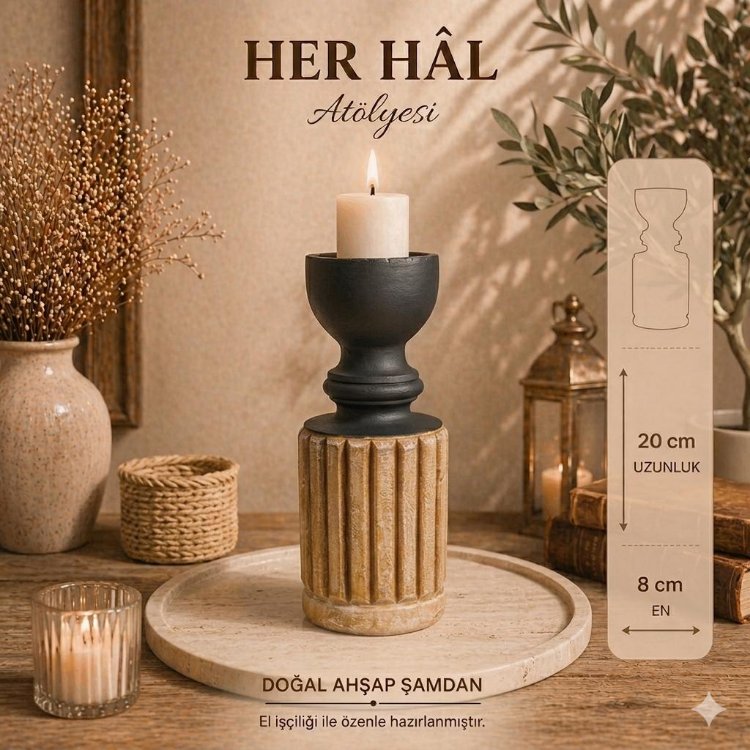 Noir 01 / 2'li Ahşap eskitme Şamdan/ Dekoratif obje