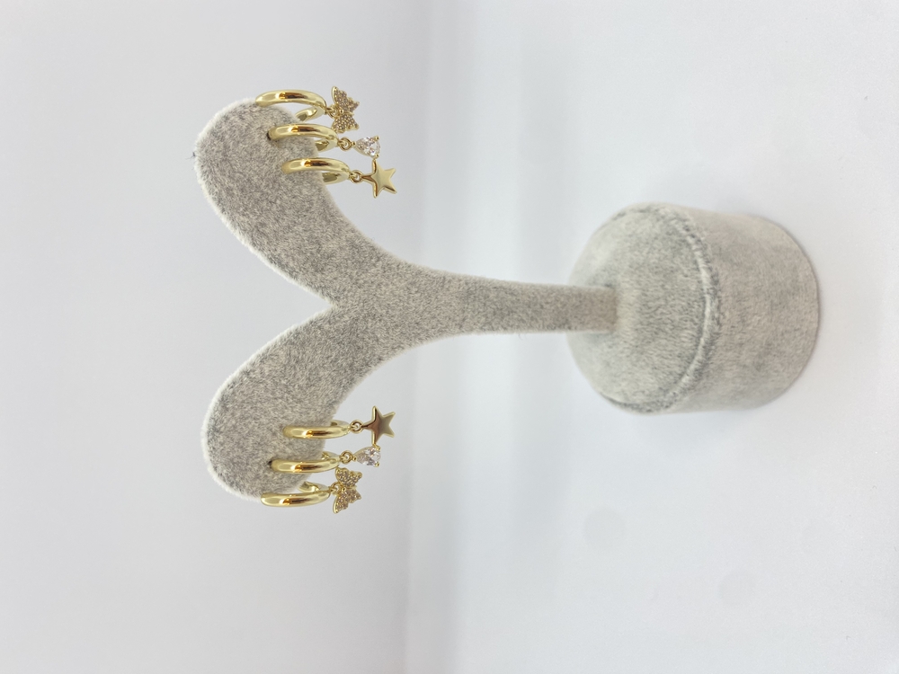 3’lü Yıldız,Kelebek,Taşlı Küpe Gold