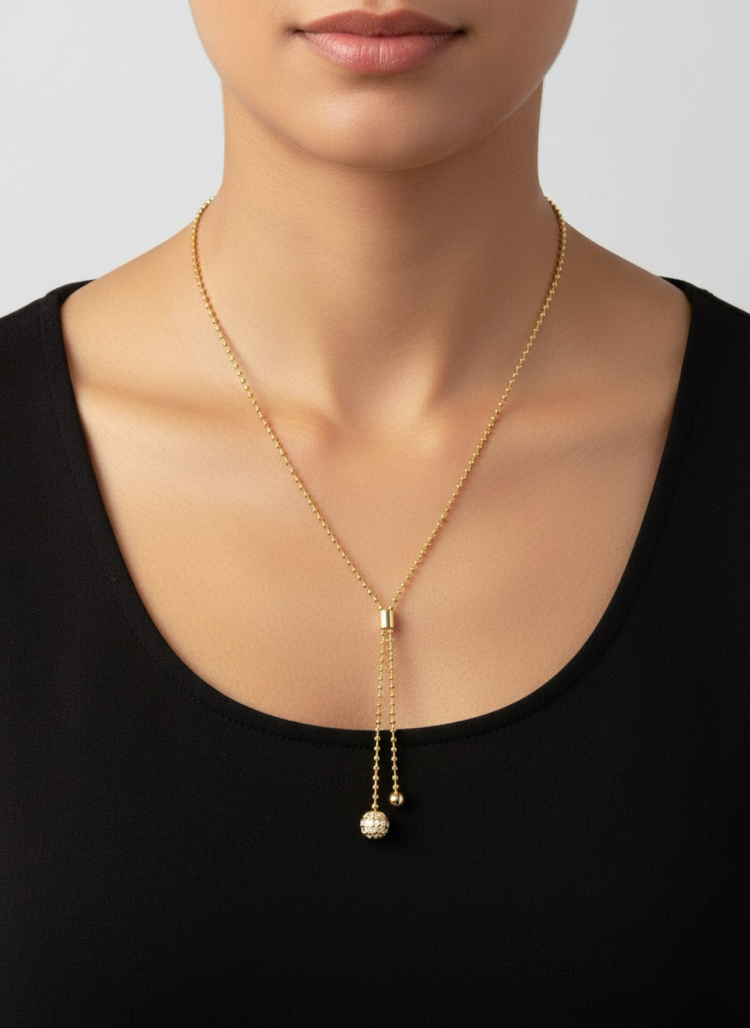 Top detaylı ucu Sarkıtlı top kolye