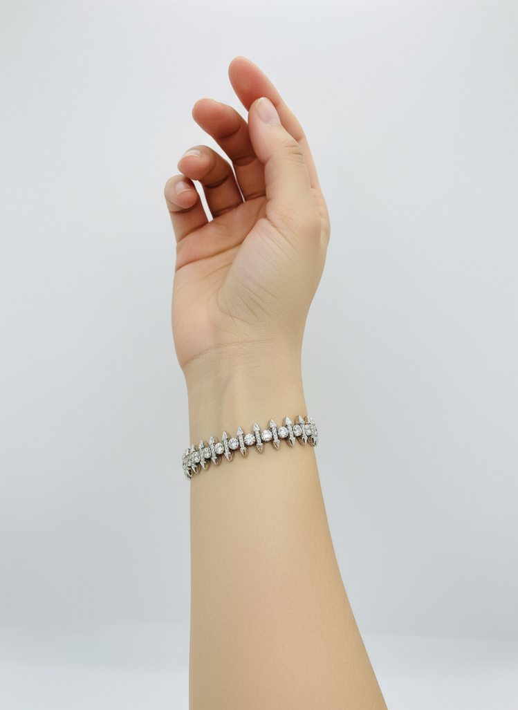 Çivili Zirkon Taşlı Silver Bileklik