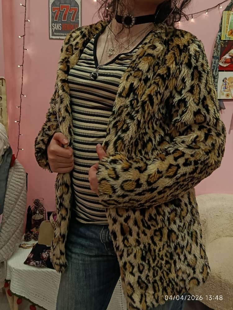 Leopar Desenli Vintage Kürk