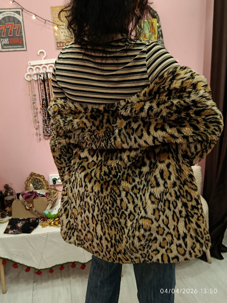 Leopar Desenli Vintage Kürk
