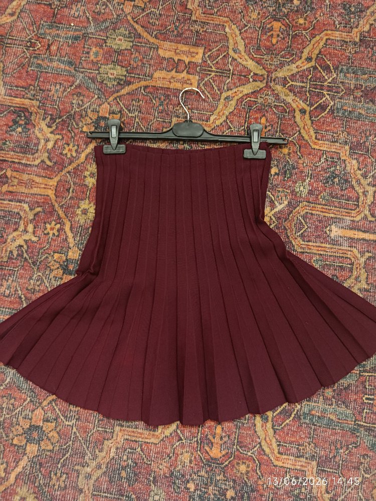 Yüksek bel triko bordo mini etek