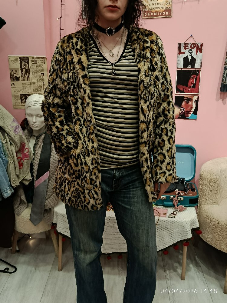 Leopar Desenli Vintage Kürk