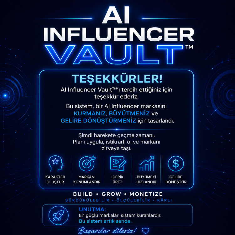 AI Influencer Vault™ — Yapay Zeka İnfluencer'ını Kur, Büyüt ve Gelire Dönüştür