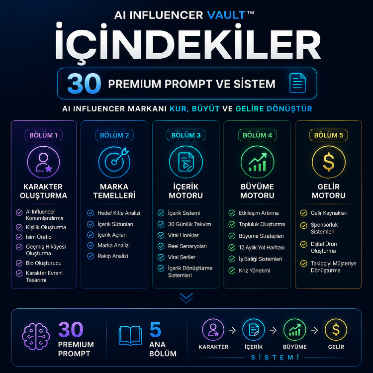AI Influencer Vault™ — Yapay Zeka İnfluencer'ını Kur, Büyüt ve Gelire Dönüştür