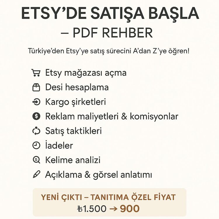 Etsy Mağazanı Bugün Aç! Tüm Süreçler Tek PDF Rehberde (Türkçe)