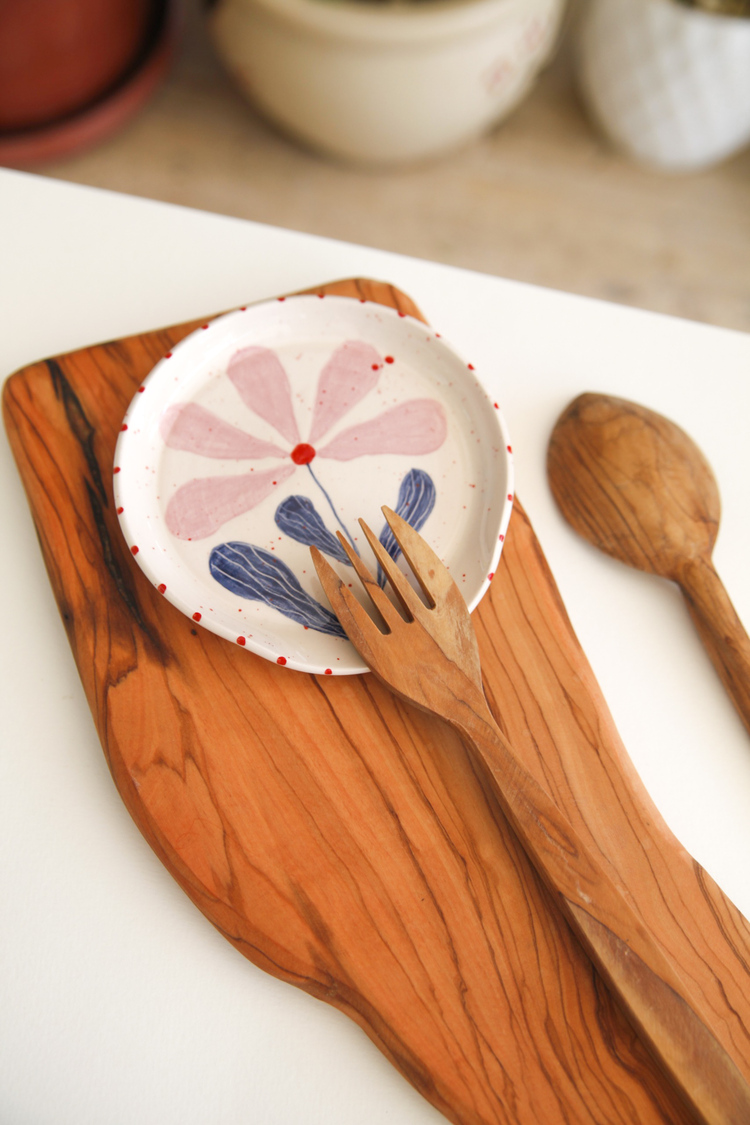 El Yapımı Kaşıklık Kirli Kaşık Altlığı Flora Çiçek Desenli