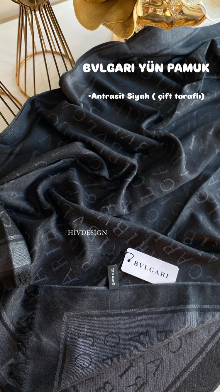 BVLGARI YÜN PAMUK ŞAL ANTRASİT SİYAH