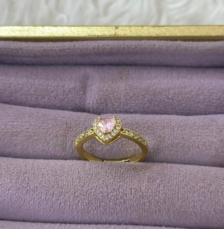 Gold Kalpli Pembe Taşlı Yüzük